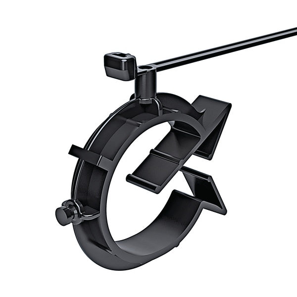 HellermannTyton 156-01345 | 1-Pc Cable Ties With Pipe Clip, 6.0" Long, Attaches To Diameter 1.2" - 1.5", Pa66Hs, Black, 250/Pkg
