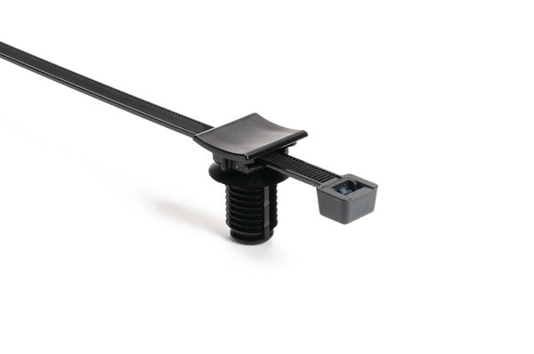 HellermannTyton 156-01610 | 2-Piece Cable Tie/Fir Tree Mount, Unassembled Set, 8.9"L, 12mm Mounting Hole, PA66HIRHS, Black, 1000/ctn