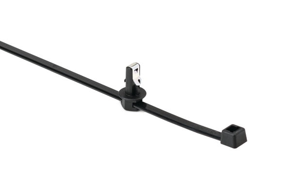 HellermannTyton 156-01726 | Blind Hole Mount Cable Tie for 1/4" Thread/Non-Thread Hole, 8", 50lb, PA66HS, Black, 500/bag