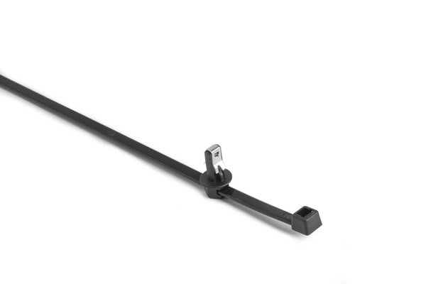 HellermannTyton 156-01726 | Blind Hole Mount Cable Tie for 1/4" Thread/Non-Thread Hole, 8", 50lb, PA66HS, Black, 500/bag