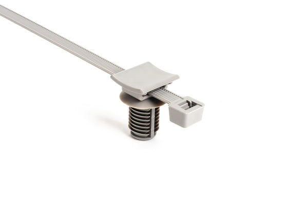 HellermannTyton 156-02592 | 2-Piece Cable Tie/Fir Tree Mount, Unassembled Set, 15.2"L, 12mm Mounting Hole, PA46, Gray, 1000/ctn