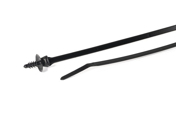 HellermannTyton 157-00112 | 1-Piece Cable Tie/Fir Tree Mount with Disc, 8"L, 0.24" - 0.27" Mounting Hole, PA66HIRHSUV, Black, 500/bag