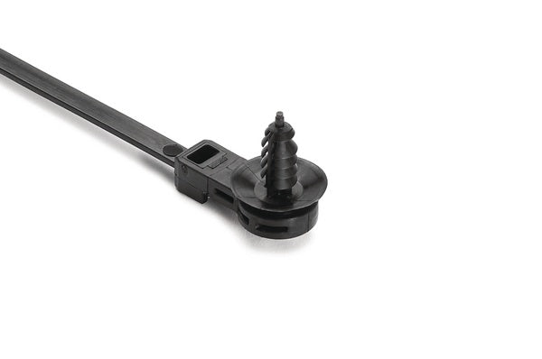 HellermannTyton 157-00131 | 1-Piece Cable Tie/Offset Fir Tree with Disc, 12.5 mm Offset, 8.5"L, 50lb Tensile Strength, PA66HIRHS, Black, 500/pkg