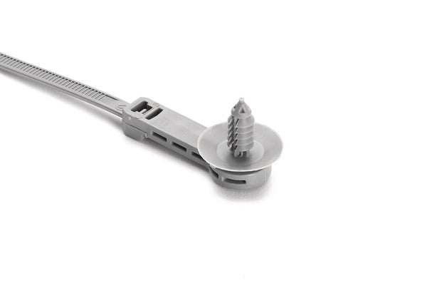 HellermannTyton 157-00167 | 1-Piece Cable Tie/Fir Tree Mount, 25mm Offset, 9.1" Long, FT6 Hole, 50lb, PA66HIRHS, Gray, 500/pkg