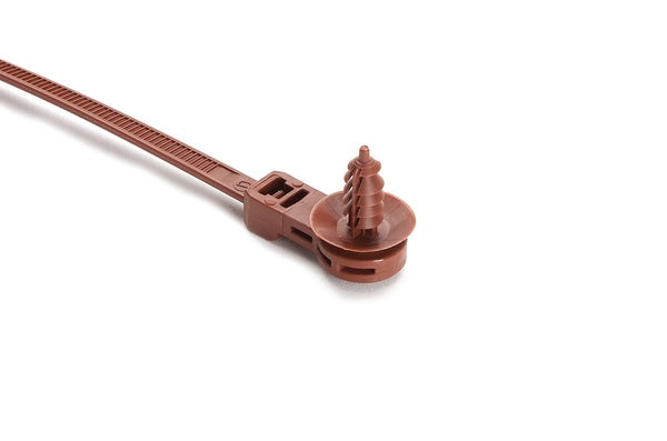 HellermannTyton 157-00212 | 1-Piece Cable Tie/Fir Tree Mount with Disc, 12.5mm Offset, 8.5"L, M6 Hole, PA46, Brown, 500/bag