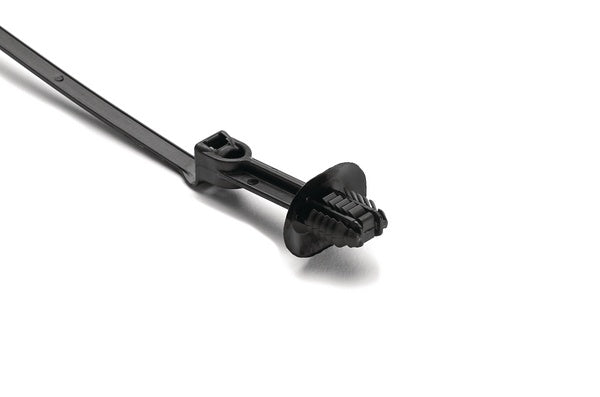HellermannTyton 157-00219 | 1-Piece Cable Tie/Fir Tree Mount with Disc, 9.6"L, 6.2 - 13.0 mm, PA66HIRHS, Black, 500/bag