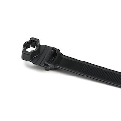 HellermannTyton 157-00282 | Wide Strap Cable Tie with 6mm Stud Mount, 12.7" Long, .5" Wide, PA66HIRHSUV, Black, 300/Bag