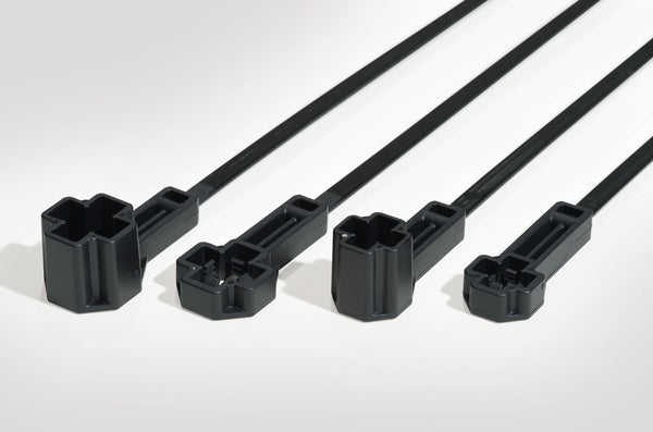 HellermannTyton 157-00362 | Offset Low-Profile M8 Stud Mount Tie, 7.5" Tie, 50lb Tensile Strength, PA66HIRHS, Black, 3000/pkg