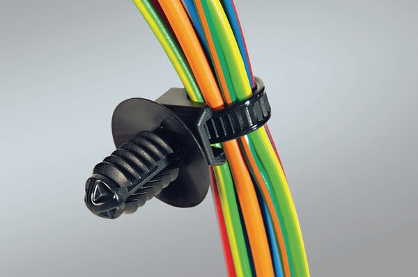 HellermannTyton 157-00376 | 1-Pc Cable Tie/Fir Tree Mount With Disc, 0.25 - 0.27" Mounting Hole, Pa66Hs, Black, 1000/Pkg
