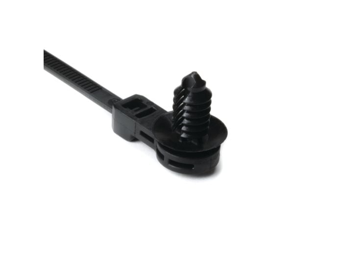 HellermannTyton 157-00424 | 1-Pc Cable Tie/Offset Fir Tree w/Disc, 12.5mm Offset, 8.5"L, 0.24-0.27" Hole, PA66HIRHSUV, Black