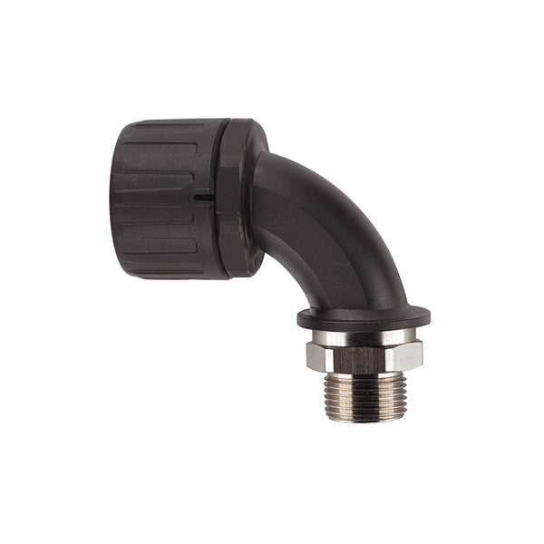 HellermannTyton 166-90035 | Helaguard Non-Met Ip66 Fitting, 90-Elbow Brass Swivel, Ext. Metric Thread, 0.50" (20Mm) Dia, Npb Pa66, Black, 10/Pkg