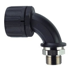 HellermannTyton 166-90035 | Helaguard Non-Met Ip66 Fitting, 90-Elbow Brass Swivel, Ext. Metric Thread, 0.50" (20Mm) Dia, Npb Pa66, Black, 10/Pkg