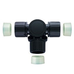 HellermannTyton 166-90168 | HelaGuard Non-Metallic IP68 Fitting, T-Connector, 0.38" Dia, PA66, Black, 5/pkg