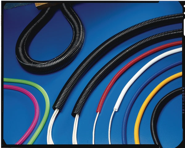 HellermannTyton 169-60020 | Convoluted Tubing, Slit, .75" Dia, PA6, Black with Gray Stripe, 100 ft/pkg
