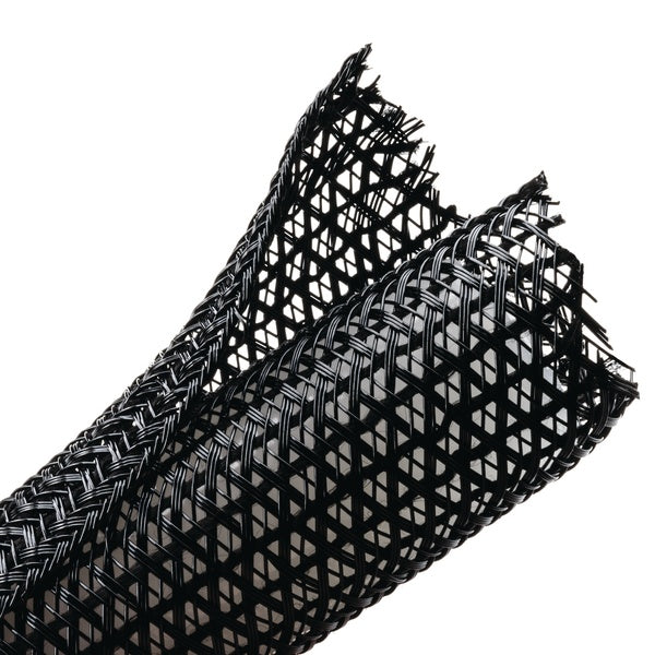 HellermannTyton 170-03025 | Braided Sleeving, Split Wrap, 1" Dia, PET, Black, 50 ft/reel