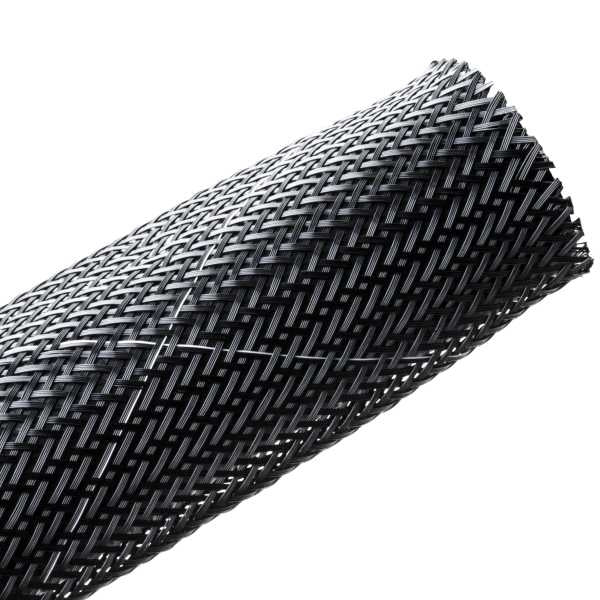 HellermannTyton 170-03095 | Braided Sleeving, Expandable, Flame Retardant, 1.5" Dia., PET, Black, 200 ft Bulk Reel