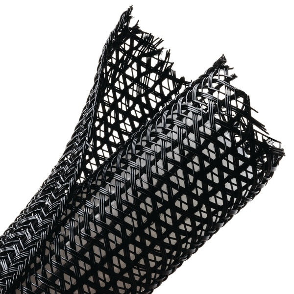 HellermannTyton 170-03129 | Braided Sleeving, Split Wrap, 1.25" Dia, Pet, Black, 75 Ft/Bulk Reel