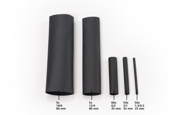 HellermannTyton 380-03001 | Heat Shrink Tubing, 3:1 Basic Kit, assorted Dia & lengths, PO Black, 220 pcs/pkg