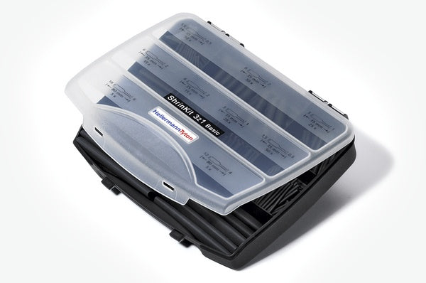 HellermannTyton 380-03001 | Heat Shrink Tubing, 3:1 Basic Kit, assorted Dia & lengths, PO Black, 220 pcs/pkg