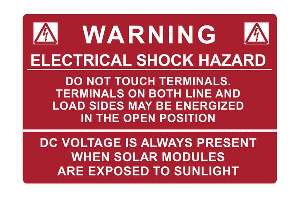 HellermannTyton 596-00232 | Solar Label, WARNING ELECTRICAL SHOCK HAZARD DC VOLTAGE, 3.75" x 2.5", VL, Red, 50/roll