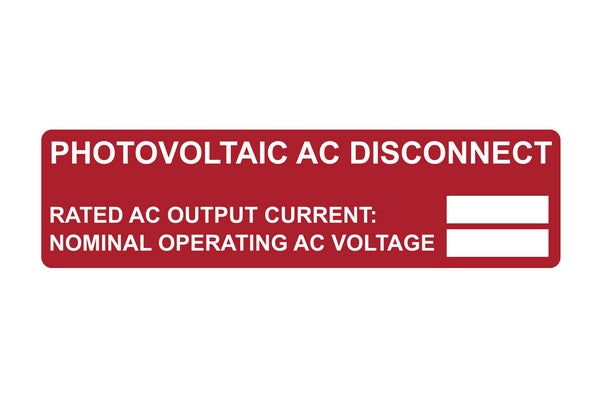 HellermannTyton 596-00882 | Solar Label, Pre-Printed, 2017 Code, PHOTOVOLTAIC AC DISCONNECT, 3.75" x 1.0", PET, Red, 10/pkg