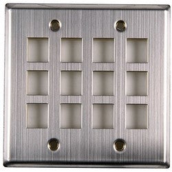 HellermannTyton FPDG12-SS | Dual Gang 12 Port Flush Mount Faceplate, Stainless Steel