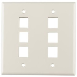 HellermannTyton FPDGSIX-FW | Dual Gang 6 Port Flush Mount Faceplate, ABS 94V-0, Office White, 1/pkg