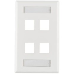 HellermannTyton FPIQUAD-W | Single Gang 4 Port Faceplate With ID Windows, ABS 94V-0, White, 1/pkg