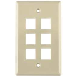 HellermannTyton FPSIX-I | Standard Single Gang 6 Port Faceplate, ABS 94V-0, Ivory, 1/pkg
