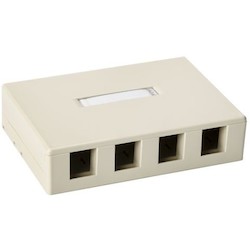 HellermannTyton SMBQUAD-I | Surface Mount Box, Plenum Rated, 4-Port, 4.52" x 1.10" x 3.27", PVC, Ivory, 1/pkg
