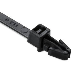 HellermannTyton T50RSF0M4 | 1-Piece Cable Tie/Arrowhead Mount, 8.3"L, 50lb, 0.04"-0.14" Panel Thickness, PA66HS, Black, 1000/pkg