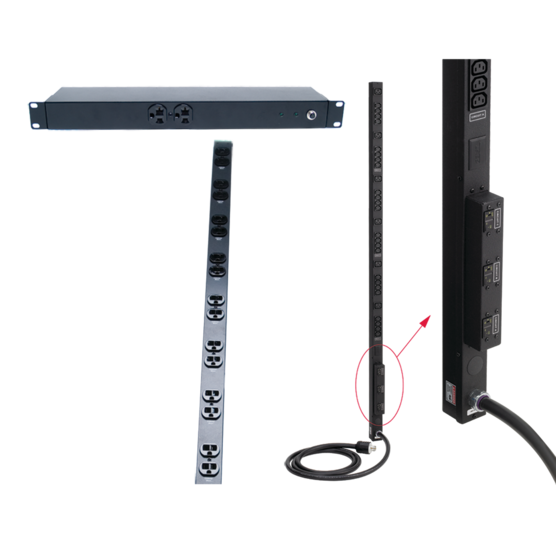 Hoffman DP1N191415 | Rack- and Panel-Mount PDU, 19in length, Black, Steel, 14 Rec, 15A