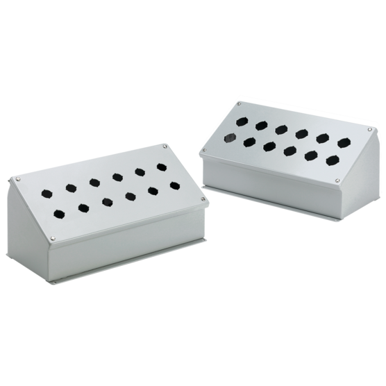 Hoffman E16SPBAHM | Sloped-Front Pushbutton Enclosures, Type12, 16PB x 22.5mm, Portrait, Gray, Steel