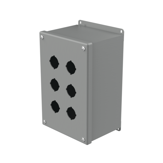 Hoffman E6PBX | Extra-Deep Pushbutton Enclosures, Type 12, 6PB x 30.5mm, Gray, Steel
