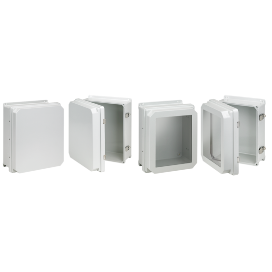 Hoffman RHJB1210HWPL2LG | Raised Cover with Latches, Type 4X, 11.68x9.69x6.16, Fiberglass, Window
