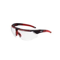 Honeywell Safety Products S2860HS | Uvex Avatar Safety Glasses, Black/Red Frame, Clear Lens, High Impact