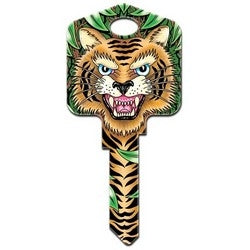Howard Keys KW-AI4 | Decorative Key Blank, Kwikset, Large Headed, Painted, Tiger Painted Design, Individually Carded