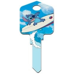 Howard Keys KW-D67 | Decorative Key Blank, Kwikset, Large Headed, Painted, Disney Stich Surfing Design, Individually Carded