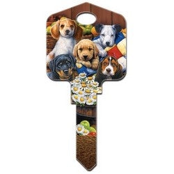 Howard Keys SC1-AC2 | Decorative Key Blank, Schlage, Artisan, Large Headed, Painted, Puppies Design, Individually Carded