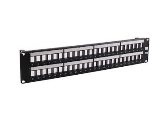 Hubbell Premise Wiring HPJ48 | Patch Panel, Cat 6A, Black, WxH 19 x 3.50 in., Steel, 48 Port, Flat, 48, 2U, 2U, CSA, UL