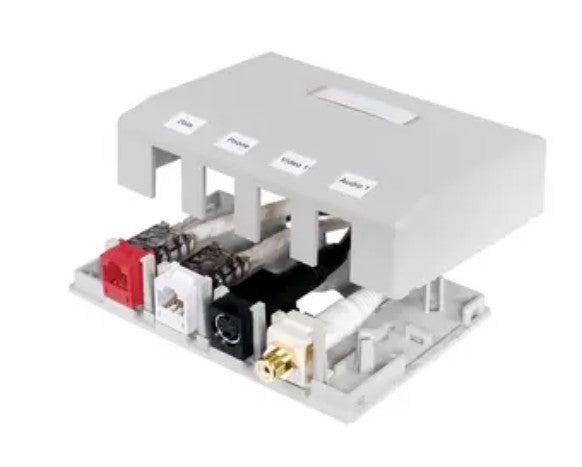 Hubbell Premise Wiring HSB4W | Surface Mount Box, White, High-Impact Thermoplastic, Snap-In, 4 Ports