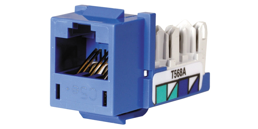 Hubbell Premise Wiring HXJ5EB | Modular Jack, Cat 5e, IDC, UTP, RJ45 Jack, 1 Port, 1000VAC, Blue