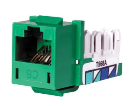 Hubbell Premise Wiring HXJ6GN24 | Modular Jack, Cat 6, IDC, UTP, RJ45 Jack, 1000VAC, Green
