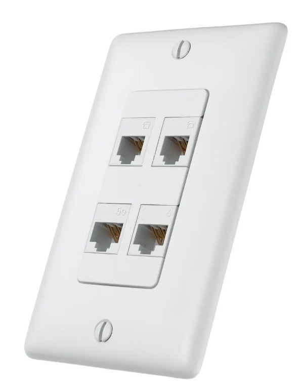 Hubbell Premise Wiring NS614W | Wall Plate, 4 -Gang, 4 -Port, White, High-Impact Thermoplastic, Smooth, Standard