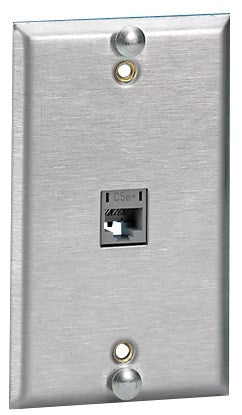 Hubbell Premise Wiring P630S1G | Telephone Plate, White, 1 Gang, Stainless Steel, Flush Mount, Height 4-1/3 in., 1 Port