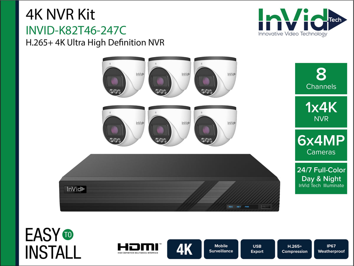 Invid Tech INVIDK82T46247C | Network Video Recorder, 8 Channels, 18 TB Included Storage Capacity, 1 Total HD Bays, 12 VDC