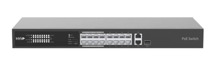 Invid Tech VIS-LRPOE16-2AN | PoE Switch, LxWxH, 11.2 x 7.3 x 1.7 in., 32 to 104 F