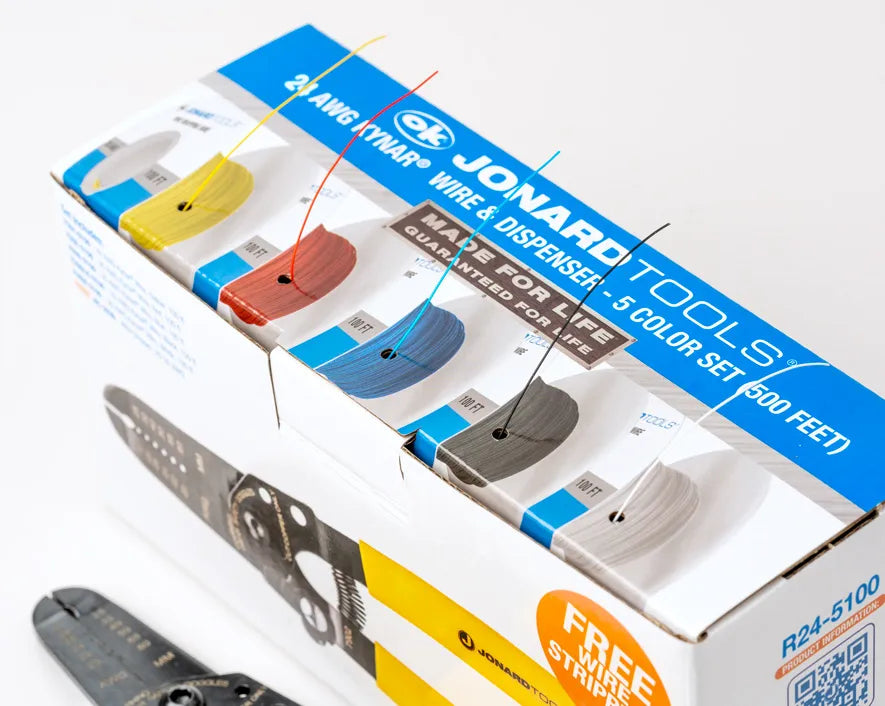 Jonard R24-5100 | 24 AWG Kynar® Wire & Dispenser Box, 5 Color Set (500 feet)