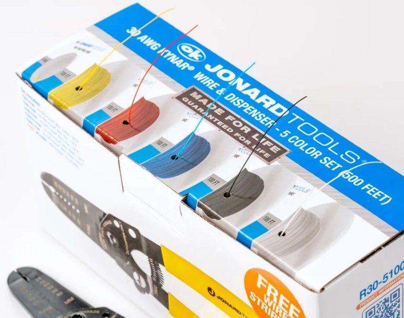 Jonard R30-5100 | 30 AWG Kynar® Wire & Dispenser Box, 5 Color Set (500 feet)