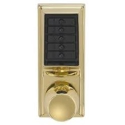 Kaba 1011-03-41 | Mechanical Pushbutton Lock, Heavy Duty, 1/2" Cylindrical Throw Latch, Combination Entry, Bright Brass with Knob